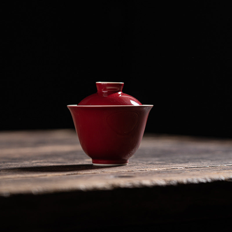 Premium Traditional Chinese Ceramic Gaiwan-Lang Hong (Red)