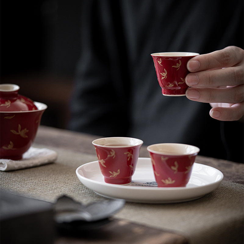 Premium Traditional Chinese Ceramic Gaiwan-Lang Hong (Red)