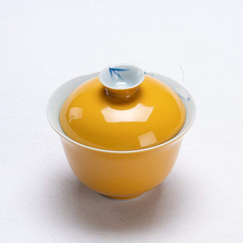 Premium Traditional Chinese Ceramic Gaiwan- Yellow - Chin-tea Studio