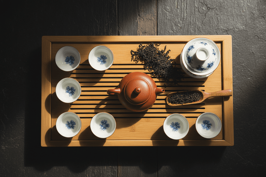 Traditional Gongfu tea ceremony setup with teapot and cups