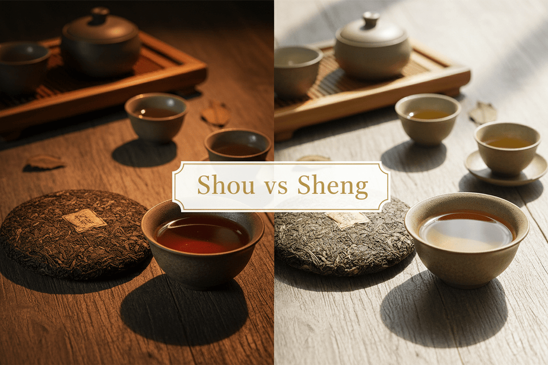 Comparison of Sheng raw Pu-erh and Shou ripe Pu-erh tea leaves