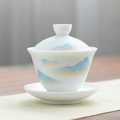 Premium Traditional Chinese Ceramic Gaiwan- Mountains