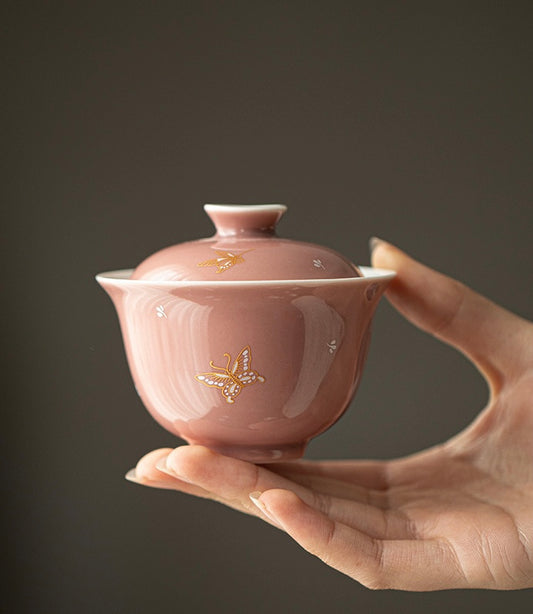 Premium Traditional Chinese Ceramic Gaiwan- Pink