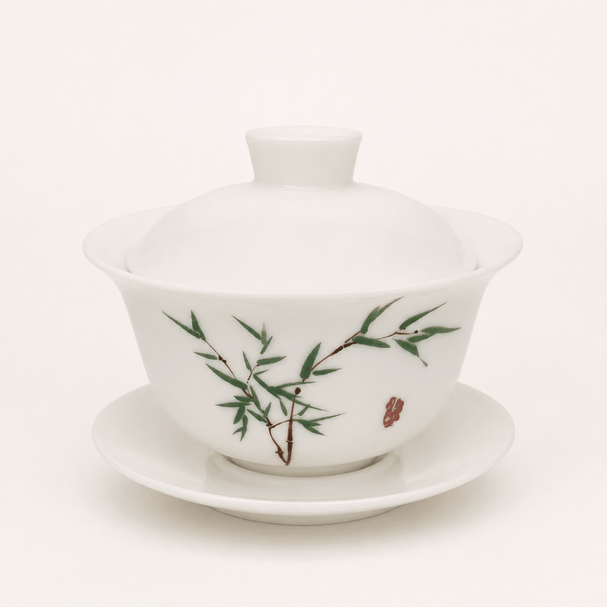 Ceramic tea bowl with bamboo artwork