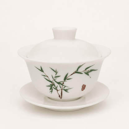 Ceramic tea bowl with bamboo artwork
