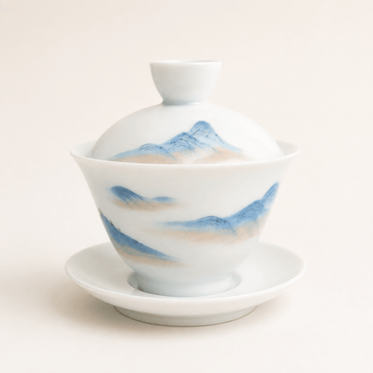 Traditional gaiwan with Chinese mountain design
