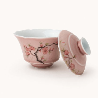 Artisan ceramic gaiwan with floral design