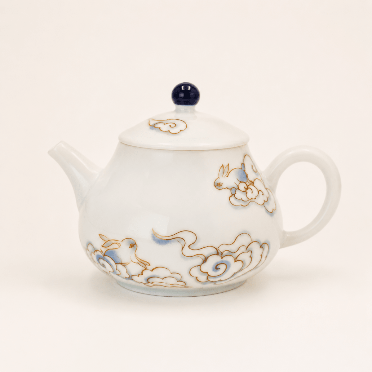 White artisan ceramic teapot with floral design, 200ml
