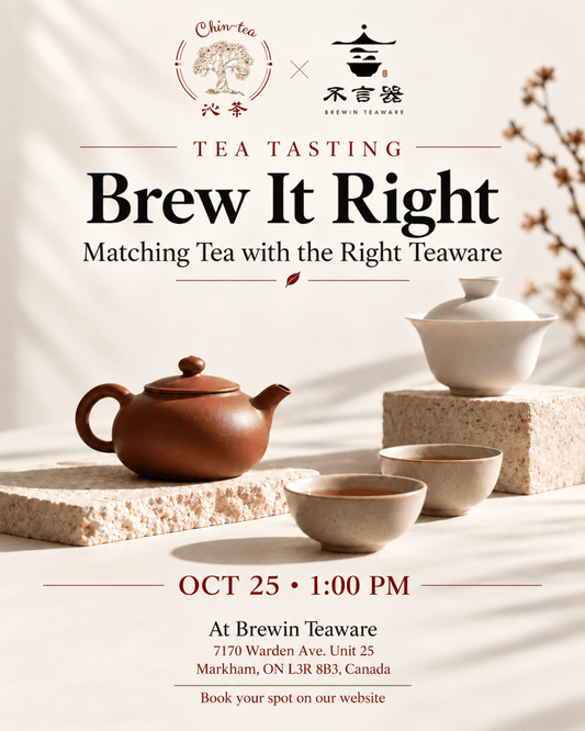 Chinese tea tasting in Markham on October 25 featuring traditional teapots, gaiwan and teaware at Brewin Teaware.