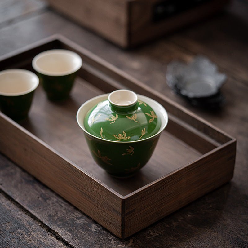 Premium Traditional Chinese Ceramic Gaiwan- Green - Chin-tea Studio