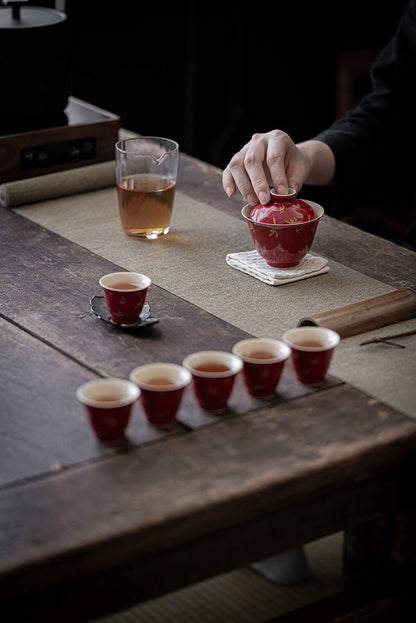 Premium Traditional Chinese Ceramic Gaiwan-Lang Hong (Red) - Chin-tea Studio