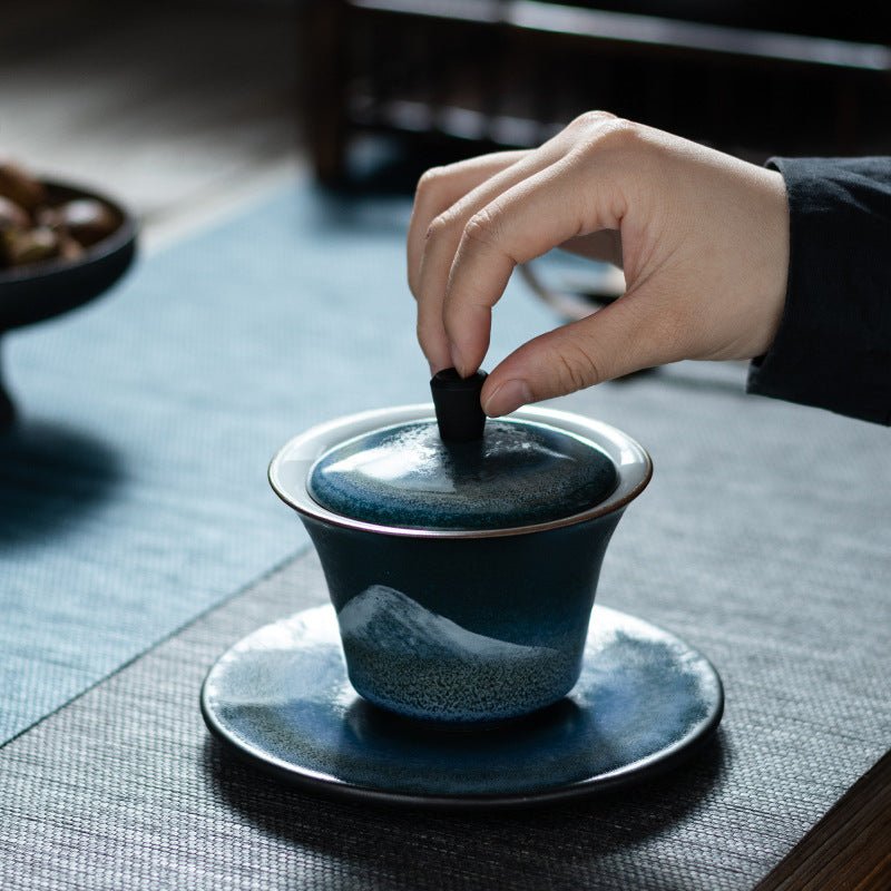Premium Traditional Chinese Ceramic Gaiwan- Mountains - Chin-tea Studio