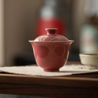 Premium Traditional Chinese Ceramic Gaiwan- Pink - Chin-tea Studio