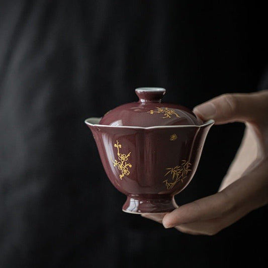 Premium Traditional Chinese Ceramic Gaiwan- Purple - Chin-tea Studio