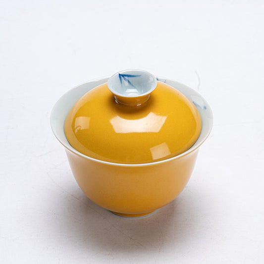 Premium Traditional Chinese Ceramic Gaiwan- Yellow - Chin-tea Studio