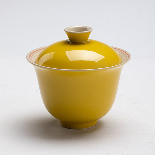 Premium Traditional Chinese Ceramic Gaiwan- Yellow - Chin-tea Studio